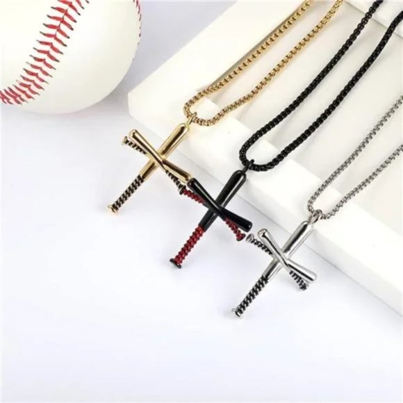 New Silver Baseball Cross Necklace - Picture 3 of 7